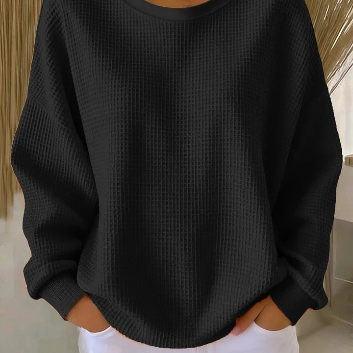 Witte Oversized Wafelstructuur Trui – Casual &Comfortabel