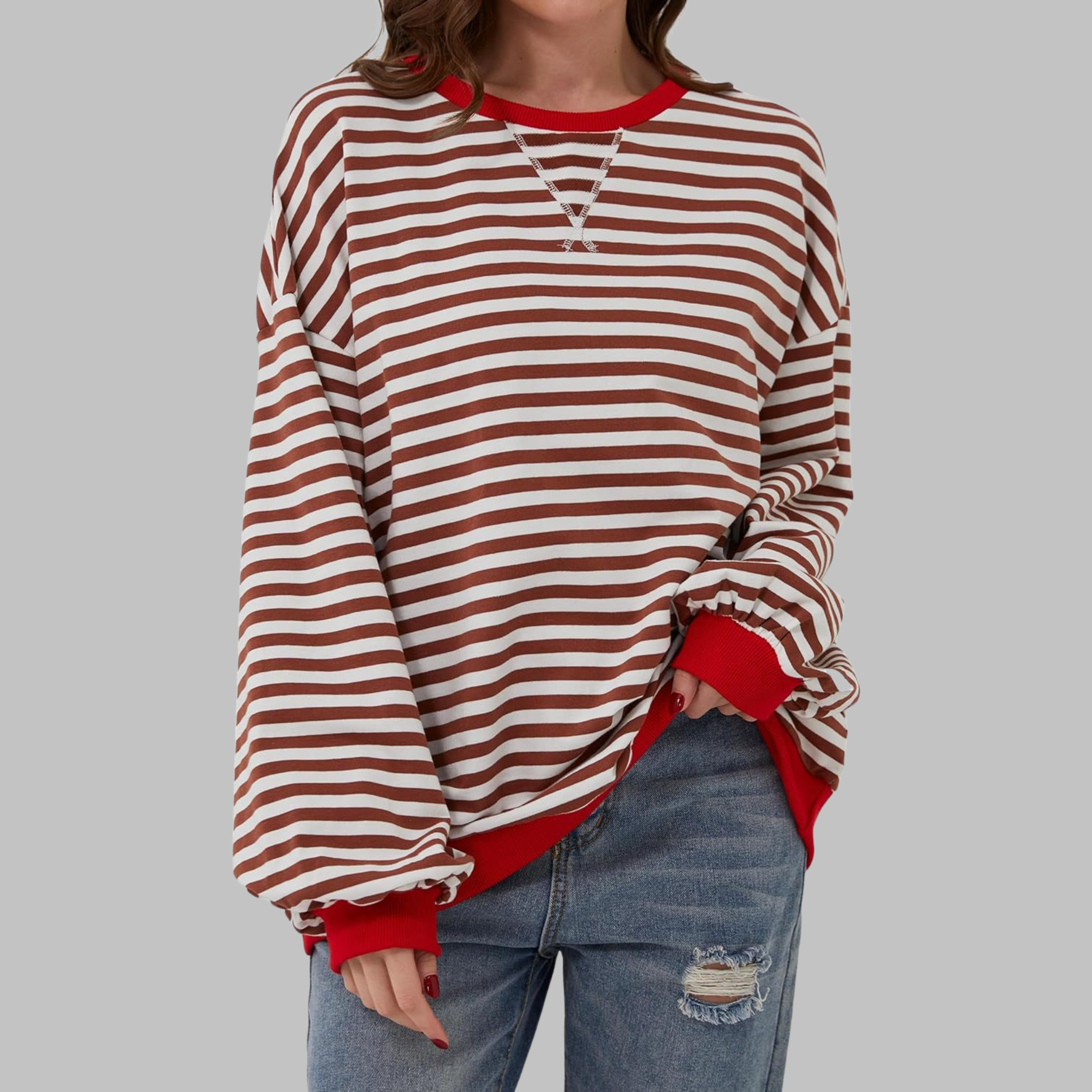 LUKA™ Gestreepte Casual Sweater met Lange Mouwen en Ronde Hals