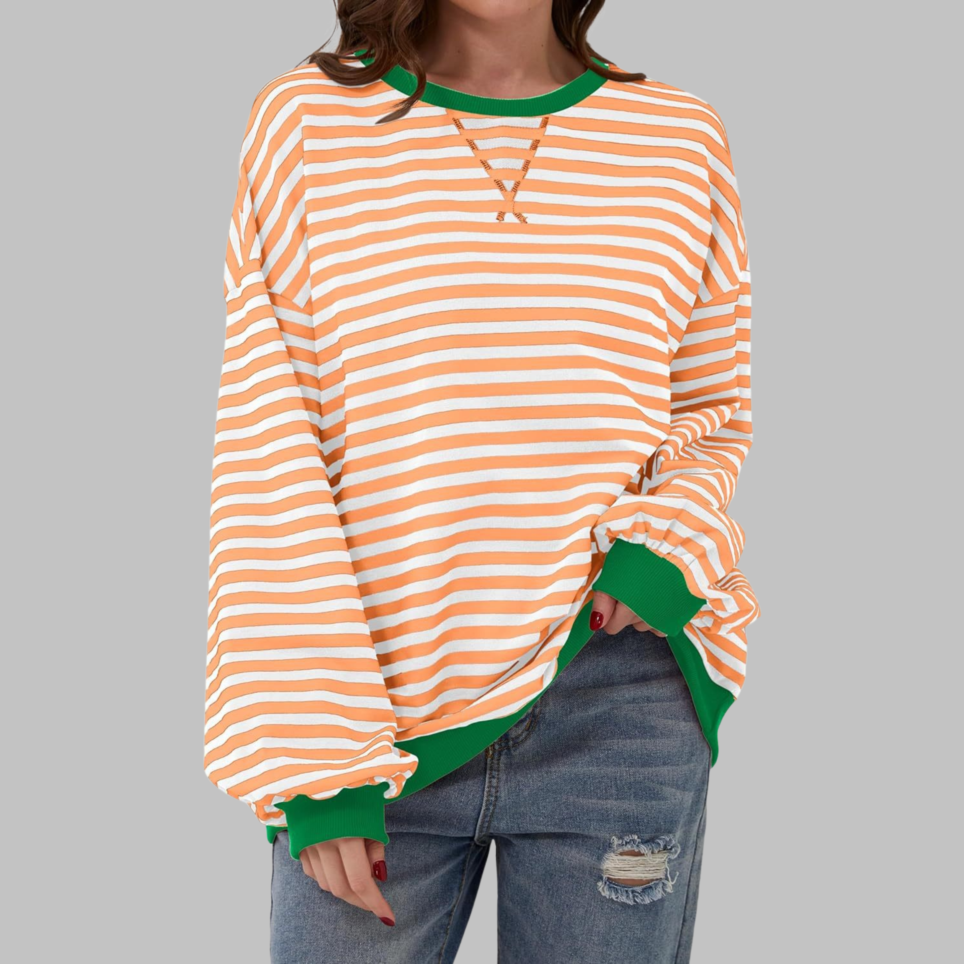 LUKA™ Gestreepte Casual Sweater met Lange Mouwen en Ronde Hals