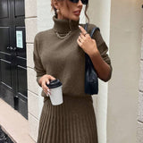 Gebreide Dames Set – Coltrui & Rok in Chocoladebruin | Herfst & Winter Outfit