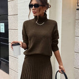 Gebreide Dames Set – Coltrui & Rok in Chocoladebruin | Herfst & Winter Outfit