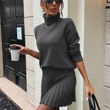 Gebreide Dames Set – Coltrui & Rok in Chocoladebruin | Herfst & Winter Outfit