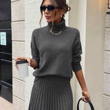 Gebreide Dames Set – Coltrui & Rok in Chocoladebruin | Herfst & Winter Outfit