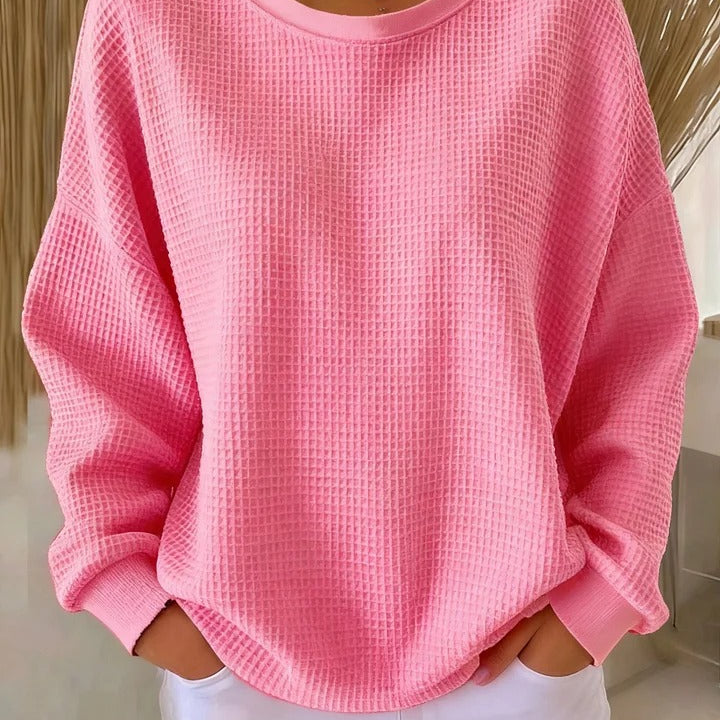 Witte Oversized Wafelstructuur Trui – Casual &Comfortabel