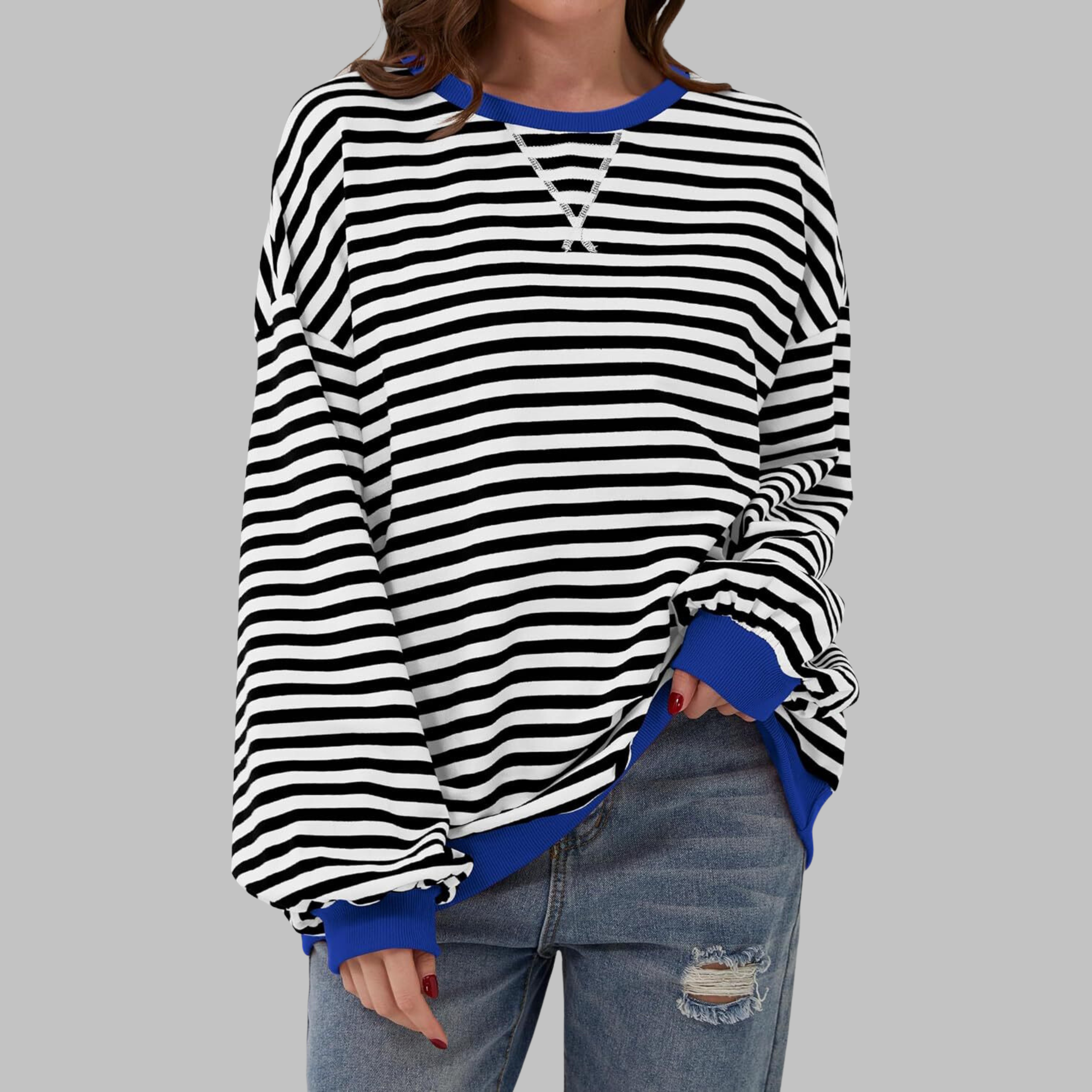 LUKA™ Gestreepte Casual Sweater met Lange Mouwen en Ronde Hals