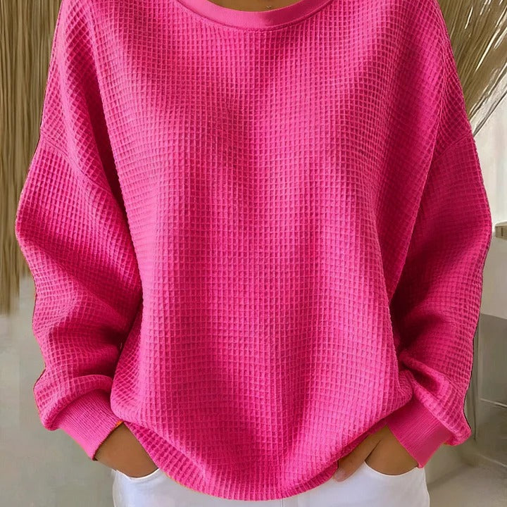 Witte Oversized Wafelstructuur Trui – Casual &Comfortabel