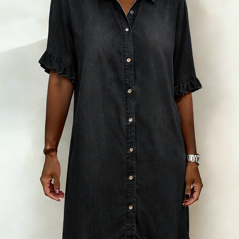 NoorderAmsterdam® | Comfortabele Denim Jurk met Flatterende Rimpeling