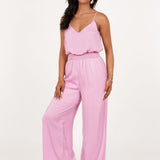 Wijde dames Jumpsuit Satin Roze - NoorderAmsterdam