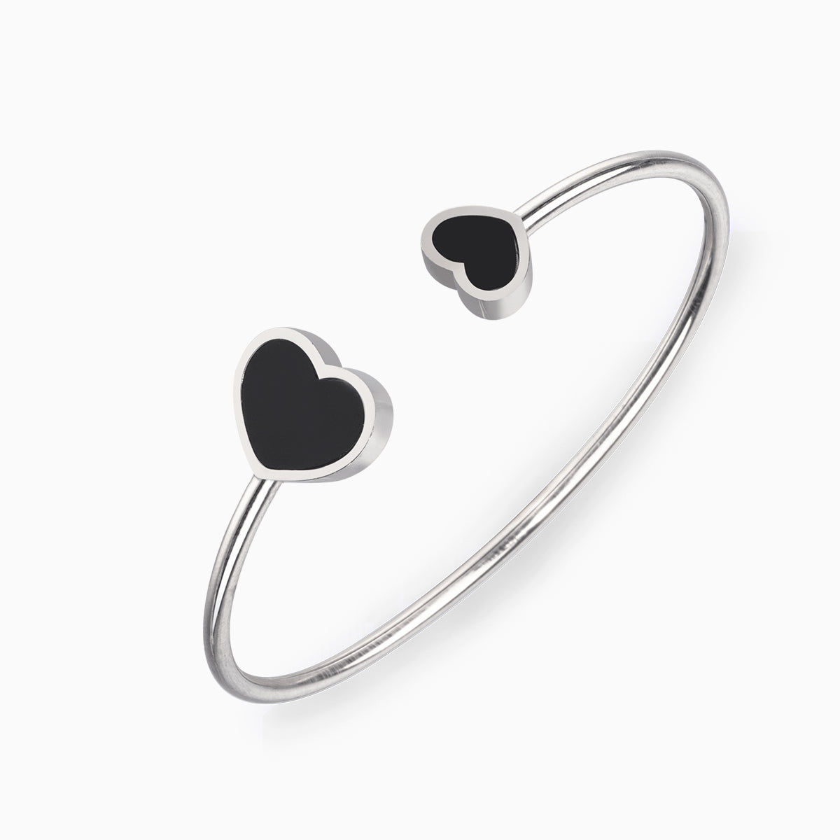 Dubbele Zwarte Hart Cuff Armband – Elegant met Moderne Edge