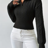 Elegante Gebreide Top met Kraag – Zwart