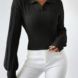 Elegante Gebreide Top met Kraag – Zwart