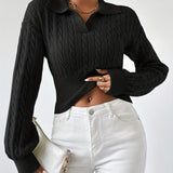 Elegante Gebreide Top met Kraag – Zwart