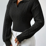 Elegante Gebreide Top met Kraag – Zwart