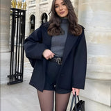 Dames soft beige trendy oversized wollen jas - NoorderAmsterdam