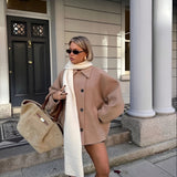 Dames soft beige trendy oversized wollen jas - NoorderAmsterdam