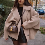 Dames soft beige trendy oversized wollen jas - NoorderAmsterdam