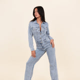 Dames Jumpsuit Denim met straight leg blauw - NoorderAmsterdam