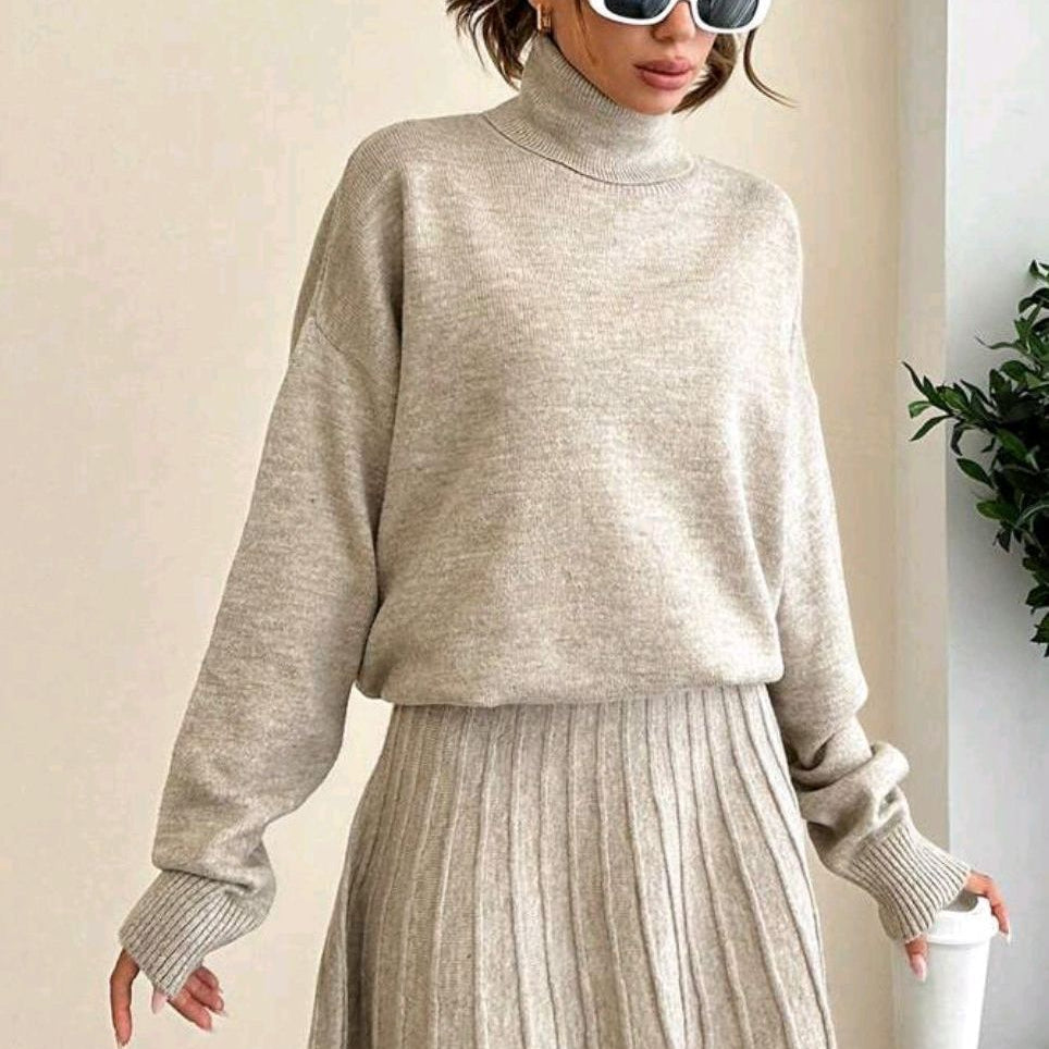 Gebreide Dames Set – Coltrui & Rok in Chocoladebruin | Herfst & Winter Outfit