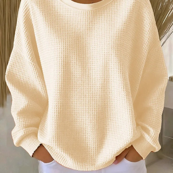 Witte Oversized Wafelstructuur Trui – Casual &Comfortabel