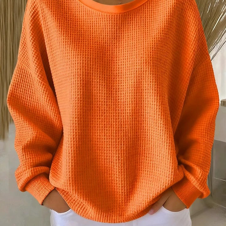 Witte Oversized Wafelstructuur Trui – Casual &Comfortabel