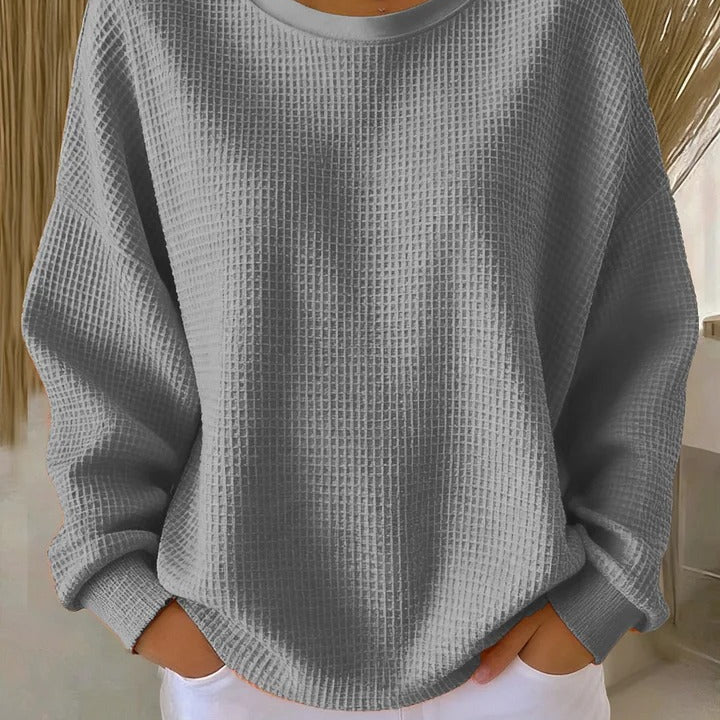 Witte Oversized Wafelstructuur Trui – Casual &Comfortabel