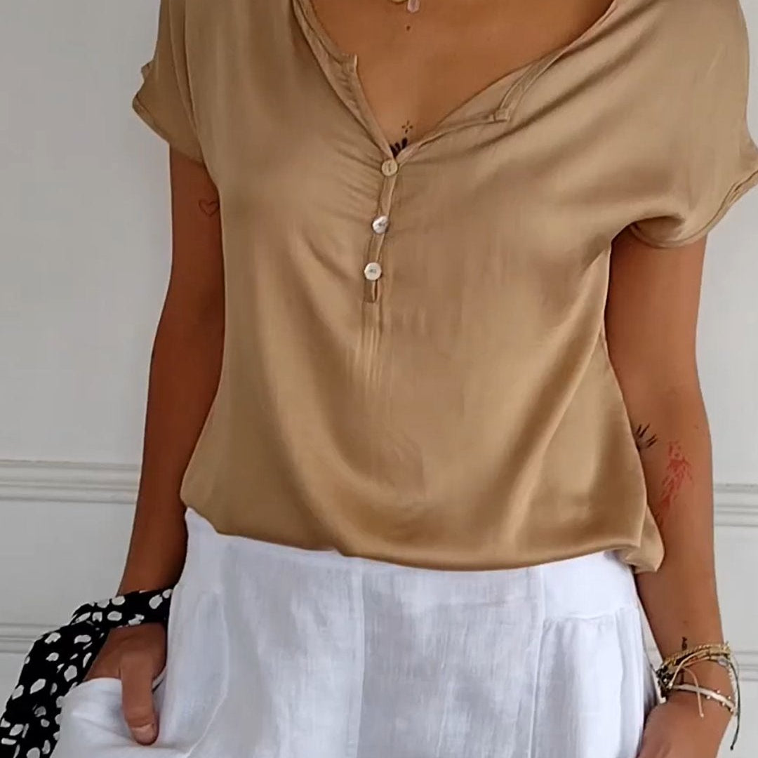 Satijnen Blouse in Champagnekleur – Elegant&Vrouwelijk