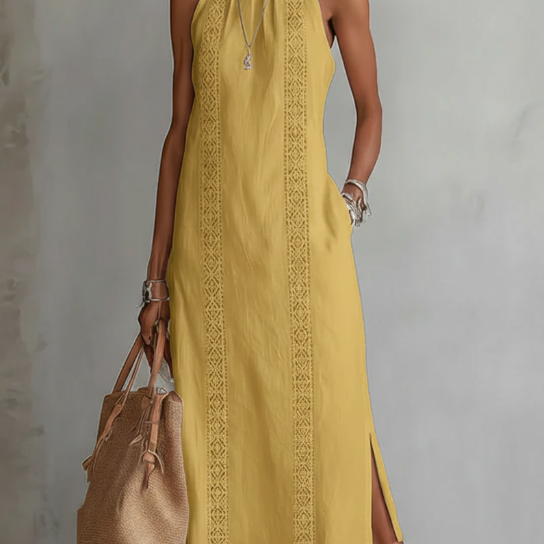 Sienna - Elegante Midi Jurk met Opstaande Kraag